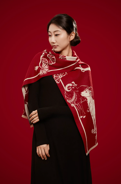 Fire Goat 2027 Three Goats Fortune Mulberry Silk Scarf
