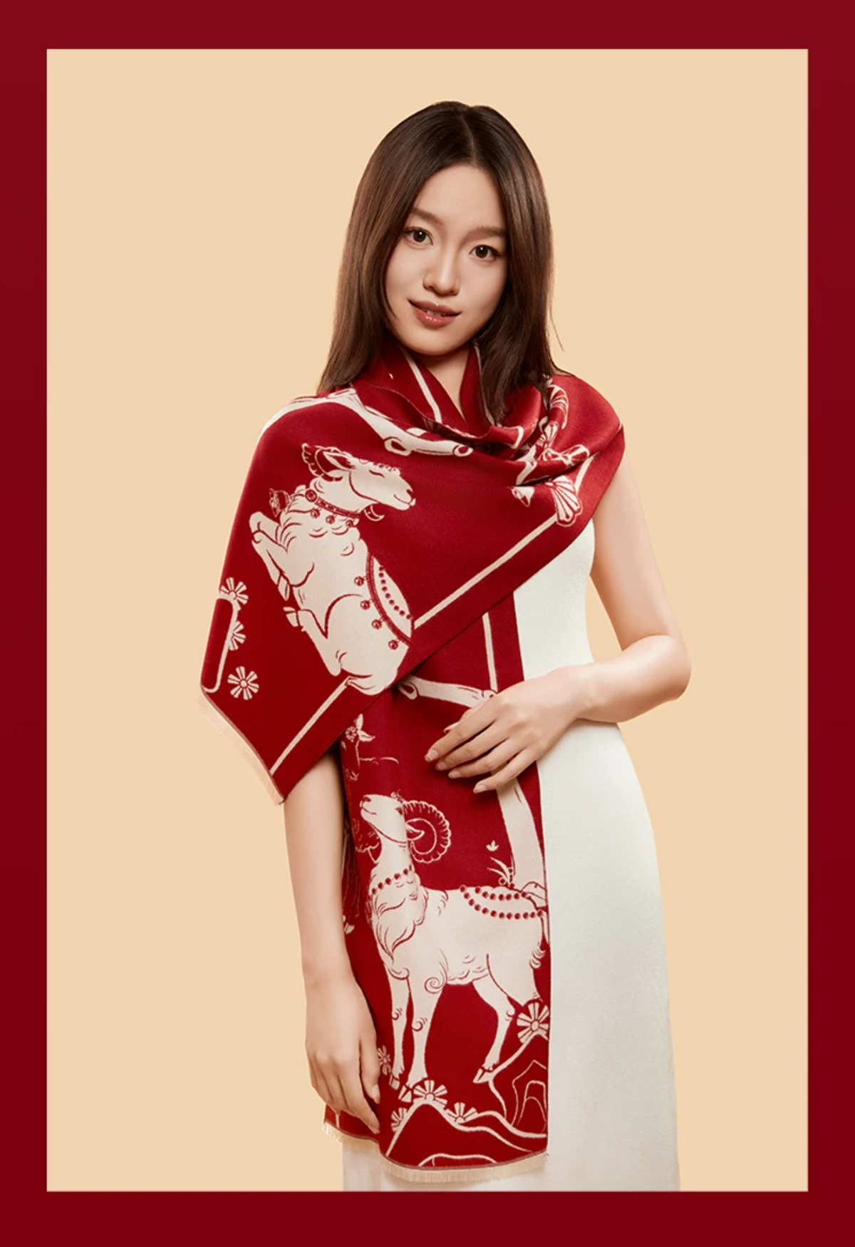 Fire Goat 2027 Three Goats Fortune Mulberry Silk Scarf