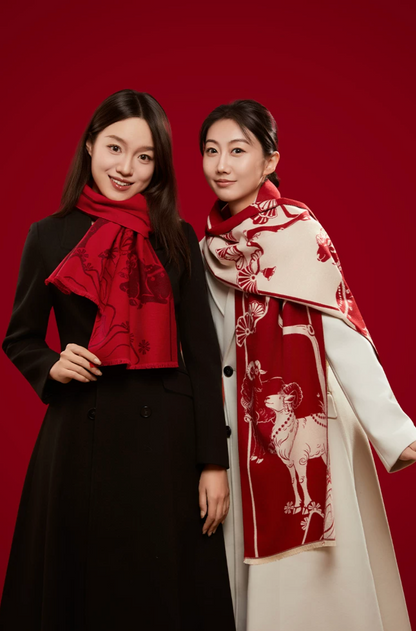 Fire Goat 2027 Three Goats Fortune Mulberry Silk Scarf