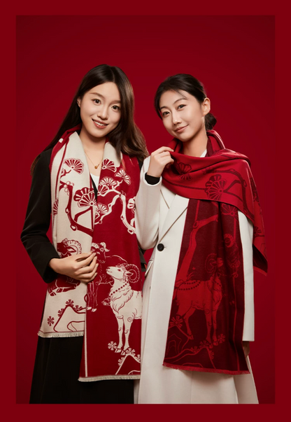 Fire Goat 2027 Three Goats Fortune Mulberry Silk Scarf