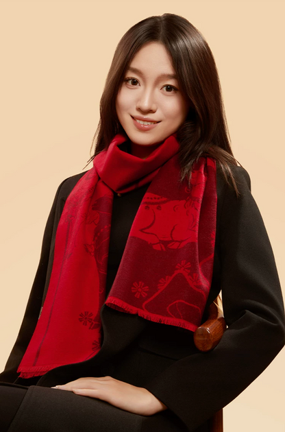 Fire Goat 2027 Three Goats Fortune Mulberry Silk Scarf
