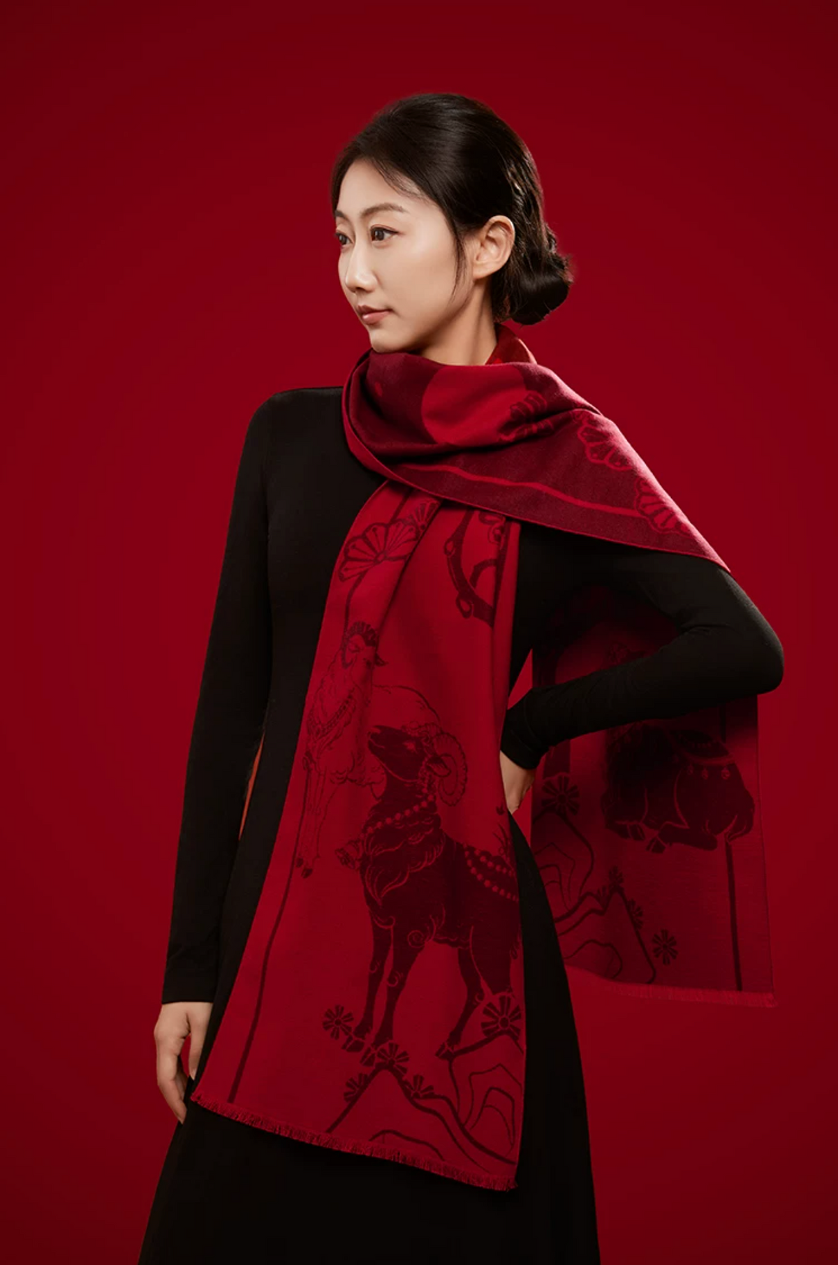 Fire Goat 2027 Three Goats Fortune Mulberry Silk Scarf