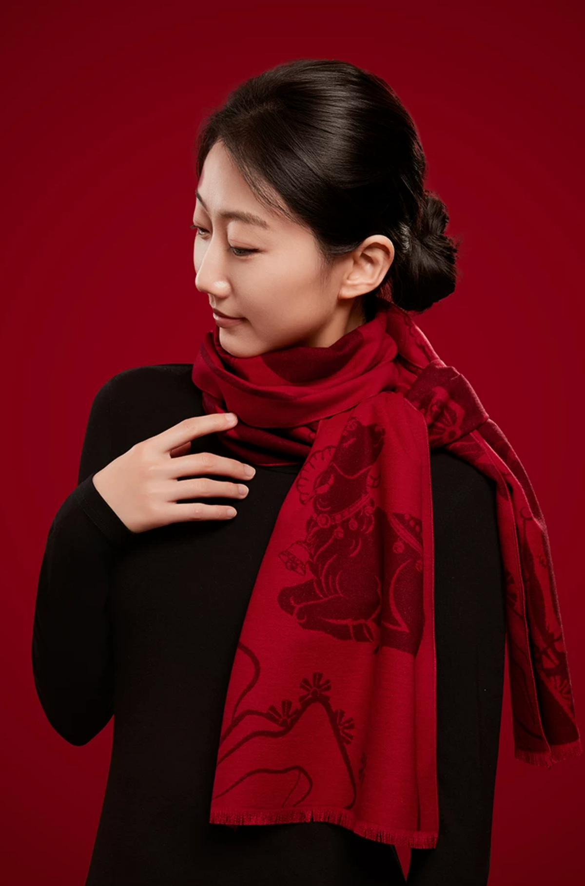 Fire Goat 2027 Three Goats Fortune Mulberry Silk Scarf