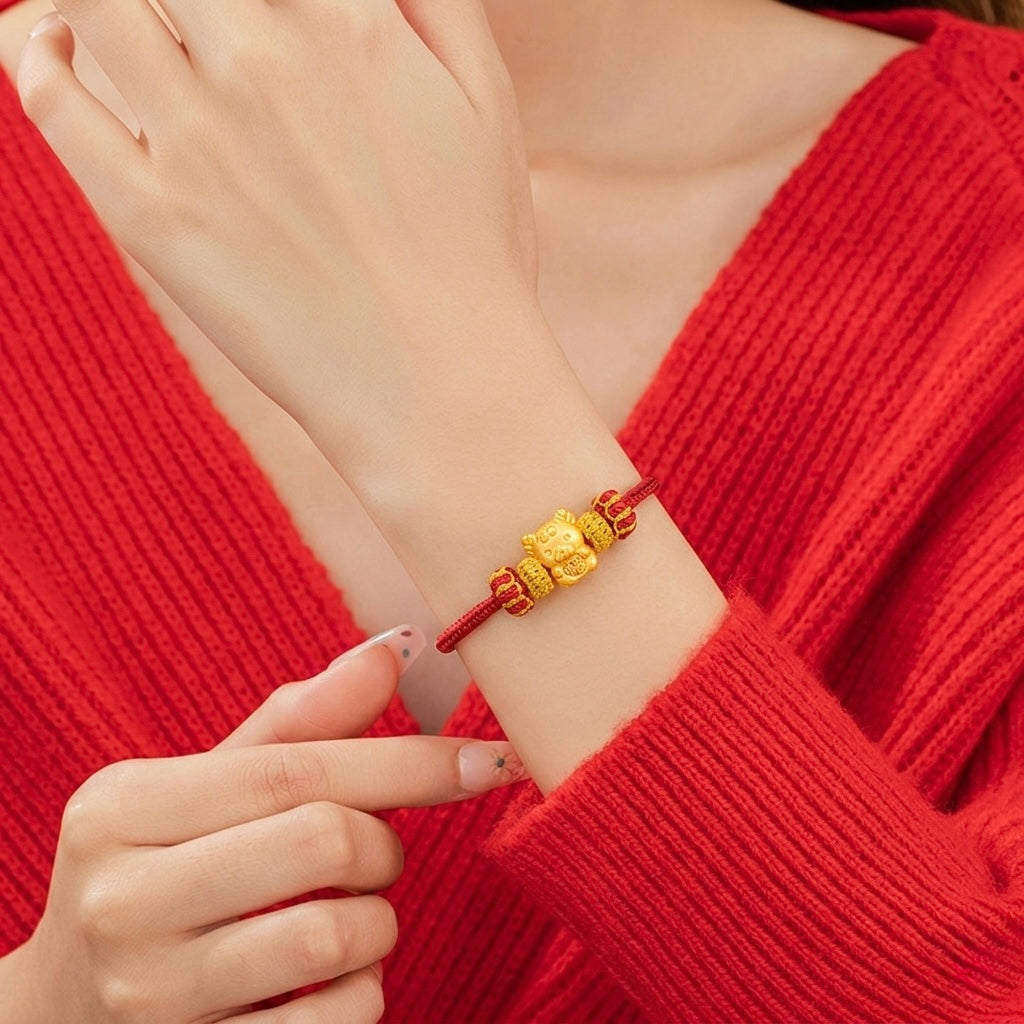 Fire Goat 2027 Zodiac Fortune Bead Red Cord Bracelet