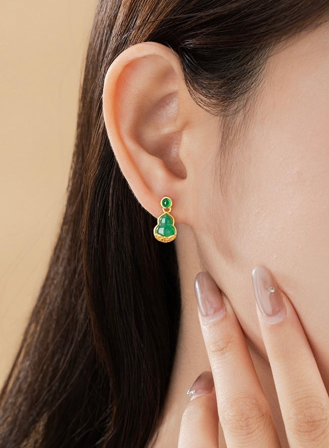 Mountain Mist African Jade Lucky Gourd Earrings
