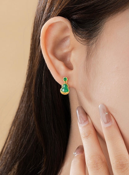 Mountain Mist African Jade Lucky Gourd Earrings
