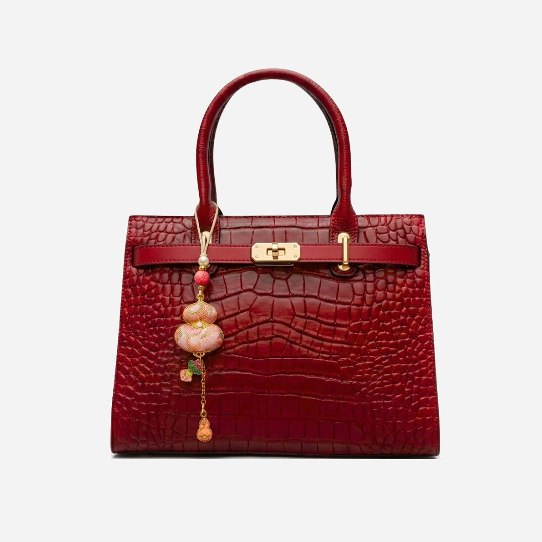 バッグ GLADHAND HERITAGE MONOGRAM TOTE BAG Tang Red 27 Scarlet Crocodile-Embossed Tote | Handcrafted Leather