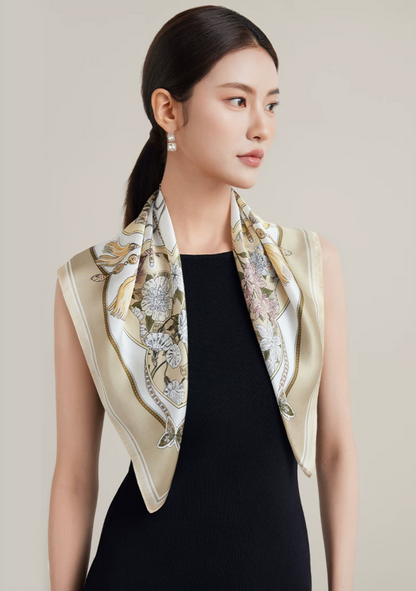 Garden Vignettes Printed Mulberry Silk Square Scarf
