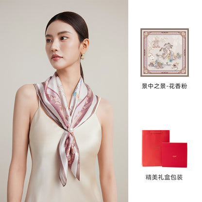 Garden Vignettes Printed Mulberry Silk Square Scarf