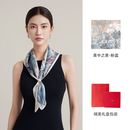 Garden Vignettes Printed Mulberry Silk Square Scarf