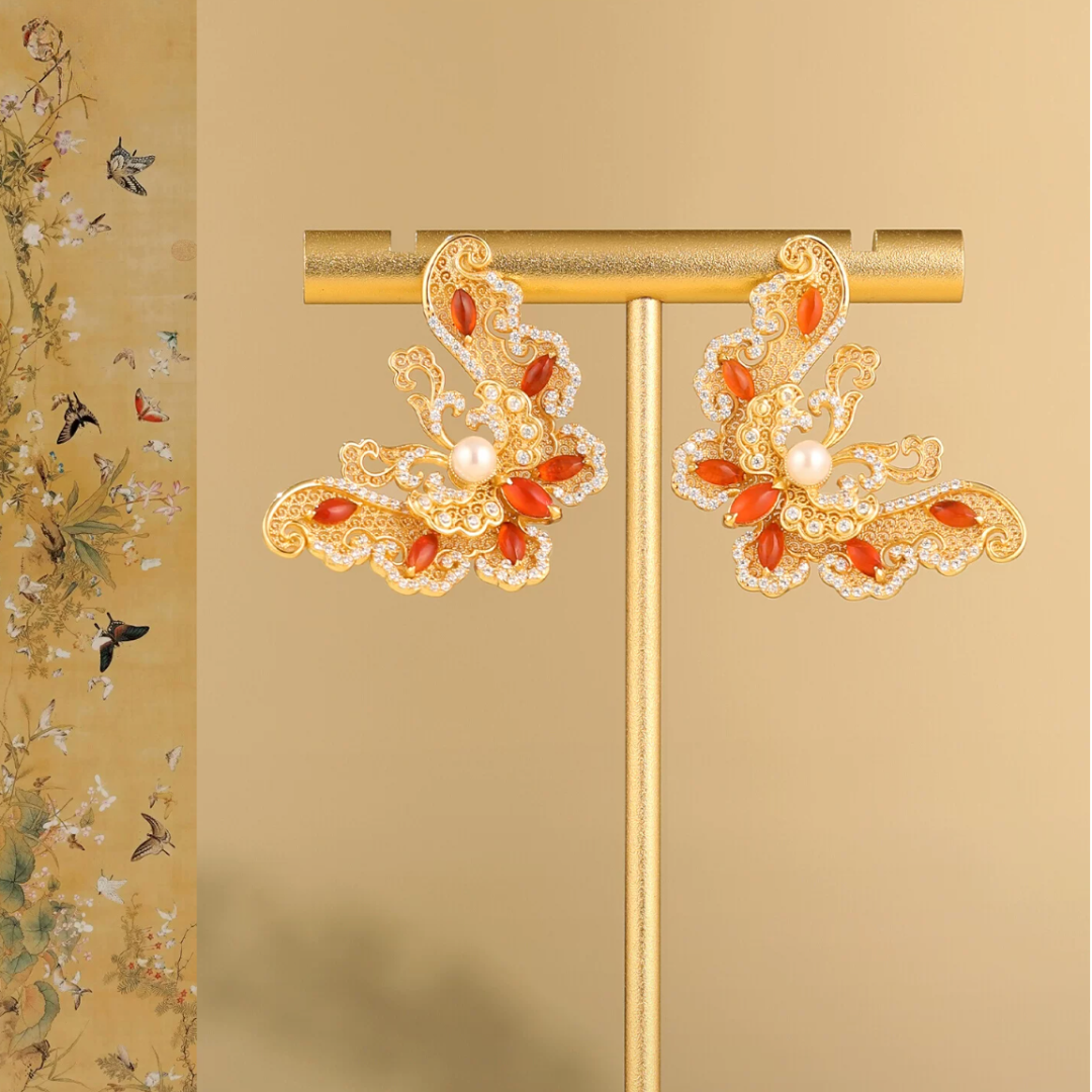 Gold Vermeil Butterfly Dance Pearl Earrings