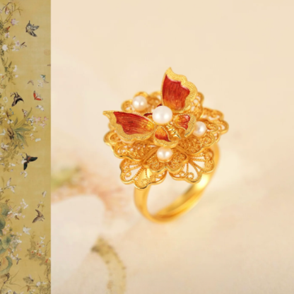 Gold Vermeil Butterfly Flower Ring