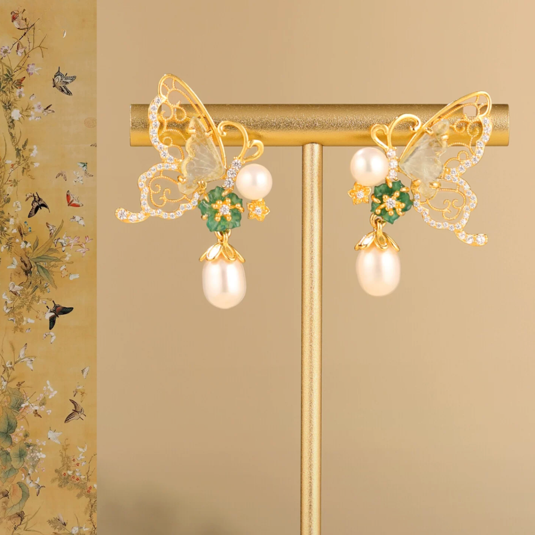 Gold Vermeil Butterfly Shadow Pearl Earrings