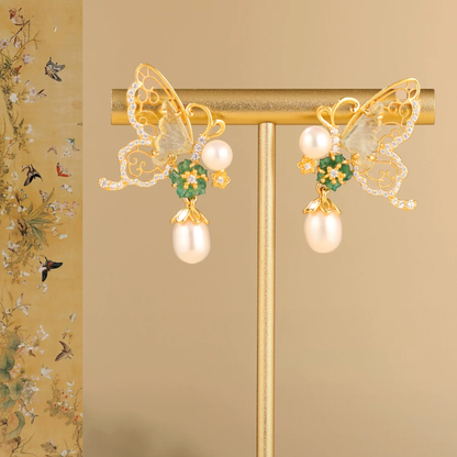 Gold Vermeil Butterfly Shadow Pearl Earrings