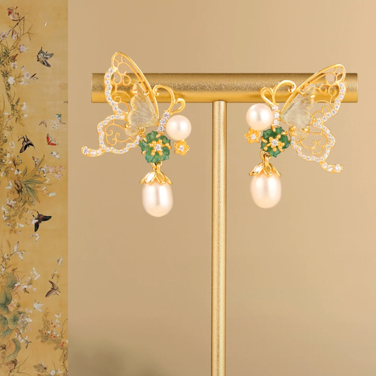 Gold Vermeil Butterfly Shadow Pearl Earrings
