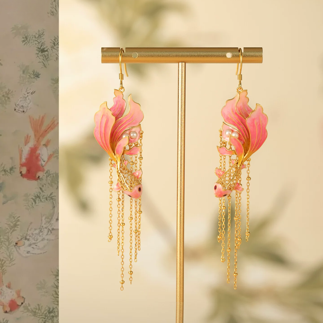 Gold Vermeil Cherry Blush Koi Earrings