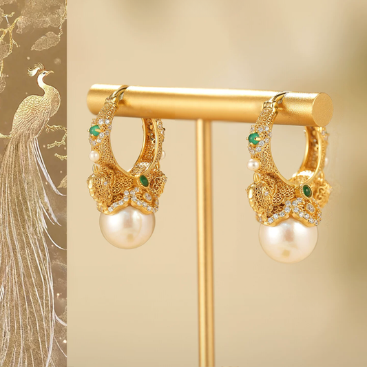 Gold Vermeil Double Phoenix Pearl Earrings