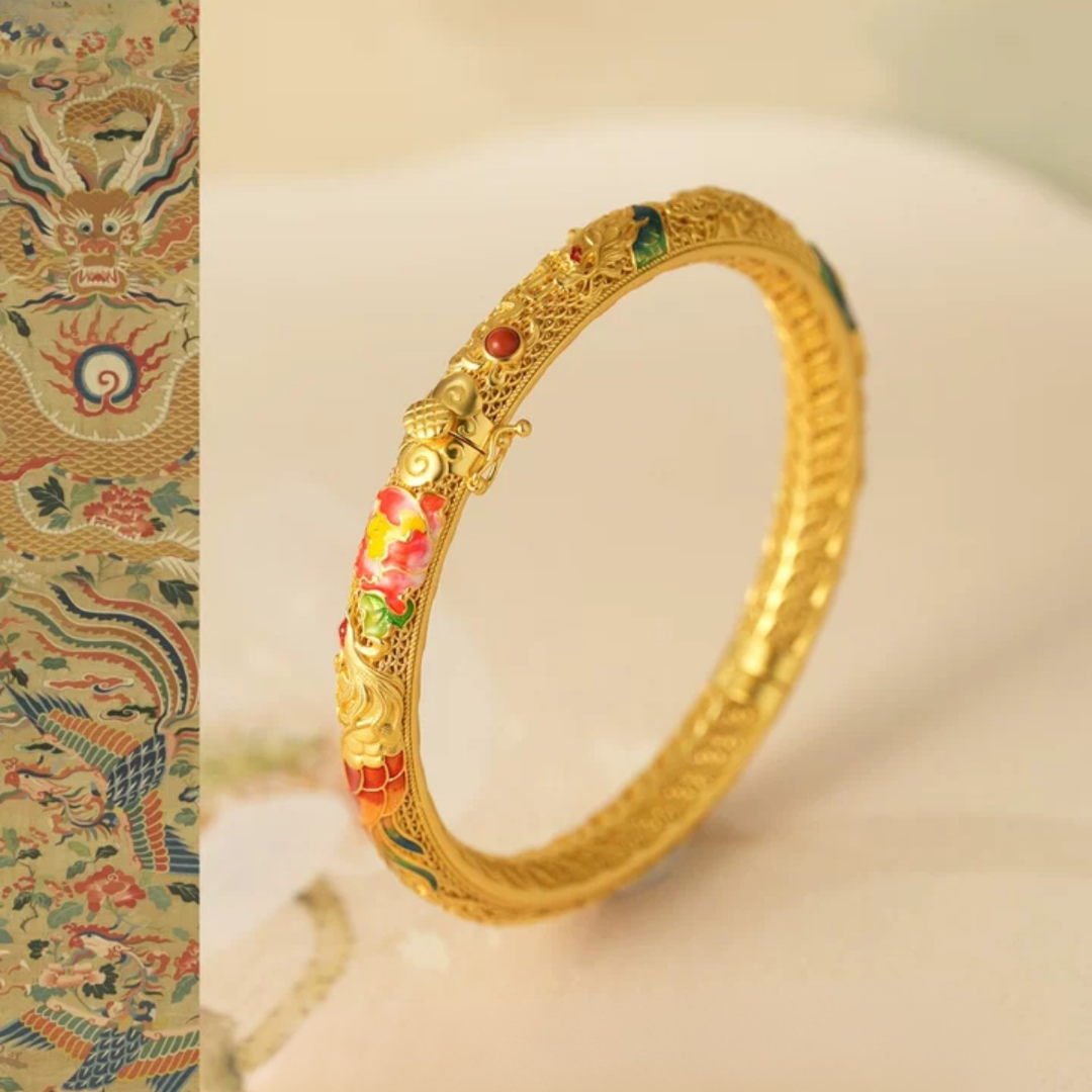 Gold Vermeil Dragon Phoenix Bangle