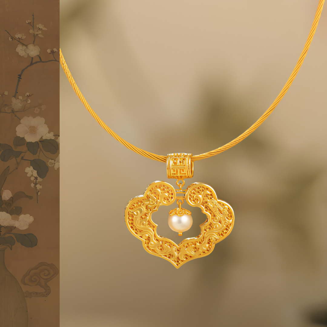 Gold Vermeil Dragon Phoenix Ruyi Pendant