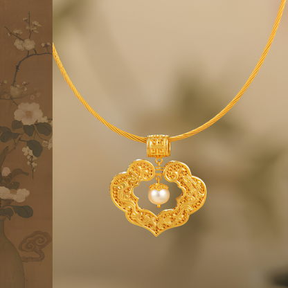 Gold Vermeil Dragon Phoenix Ruyi Pendant