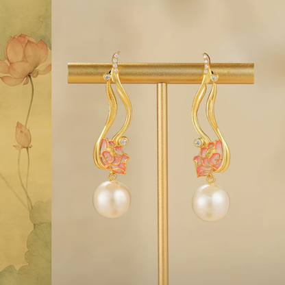 Gold Vermeil Lotus Pearl Drop Earrings