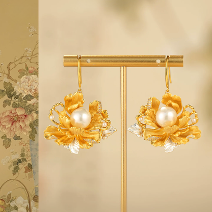 Gold Vermeil Peony Pearl Earrings