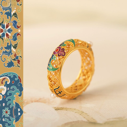 Gold Vermeil Wanshou Blessing Ring