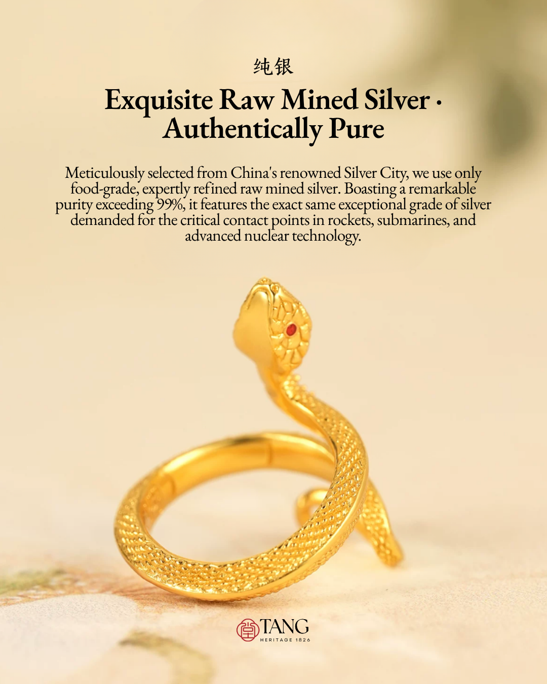 Gold Vermeil Auspicious Snake Ring