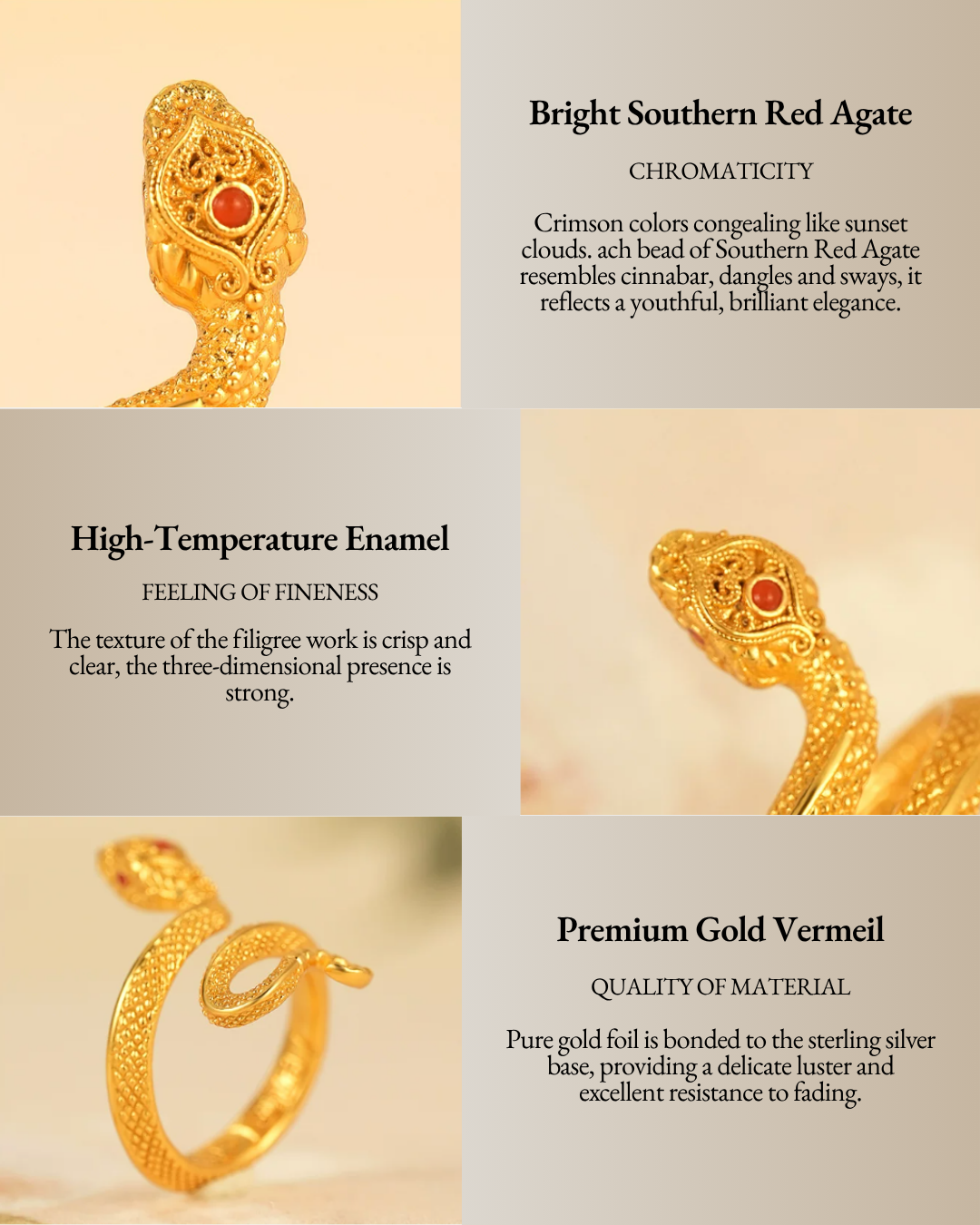 Gold Vermeil Auspicious Snake Ring