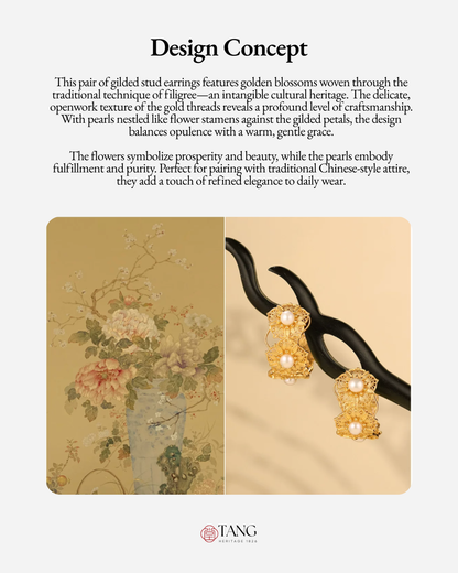 Gold Vermeil Blooming Flower Pearl Hoop Earrings