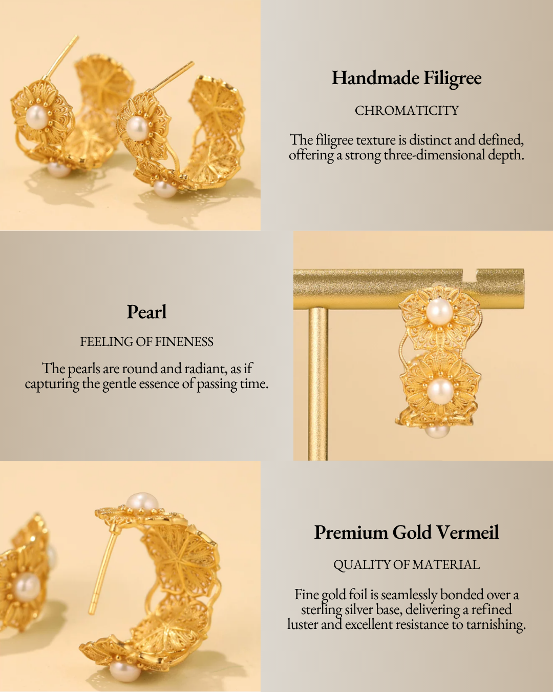 Gold Vermeil Blooming Flower Pearl Hoop Earrings