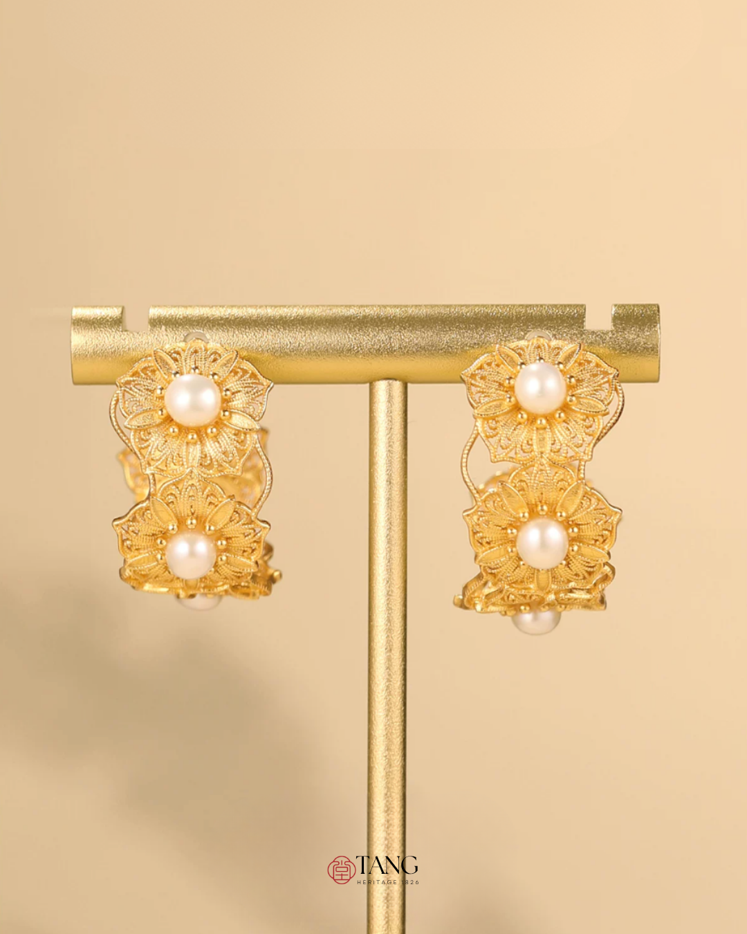 Gold Vermeil Blooming Flower Pearl Hoop Earrings