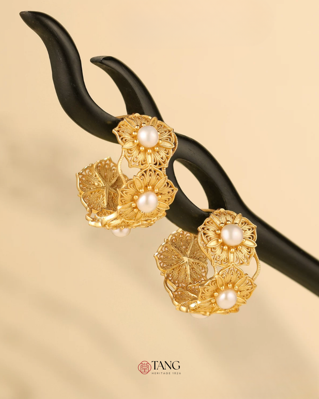 Gold Vermeil Blooming Flower Pearl Hoop Earrings