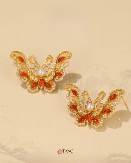 Gold Vermeil Butterfly Dance Pearl Earrings