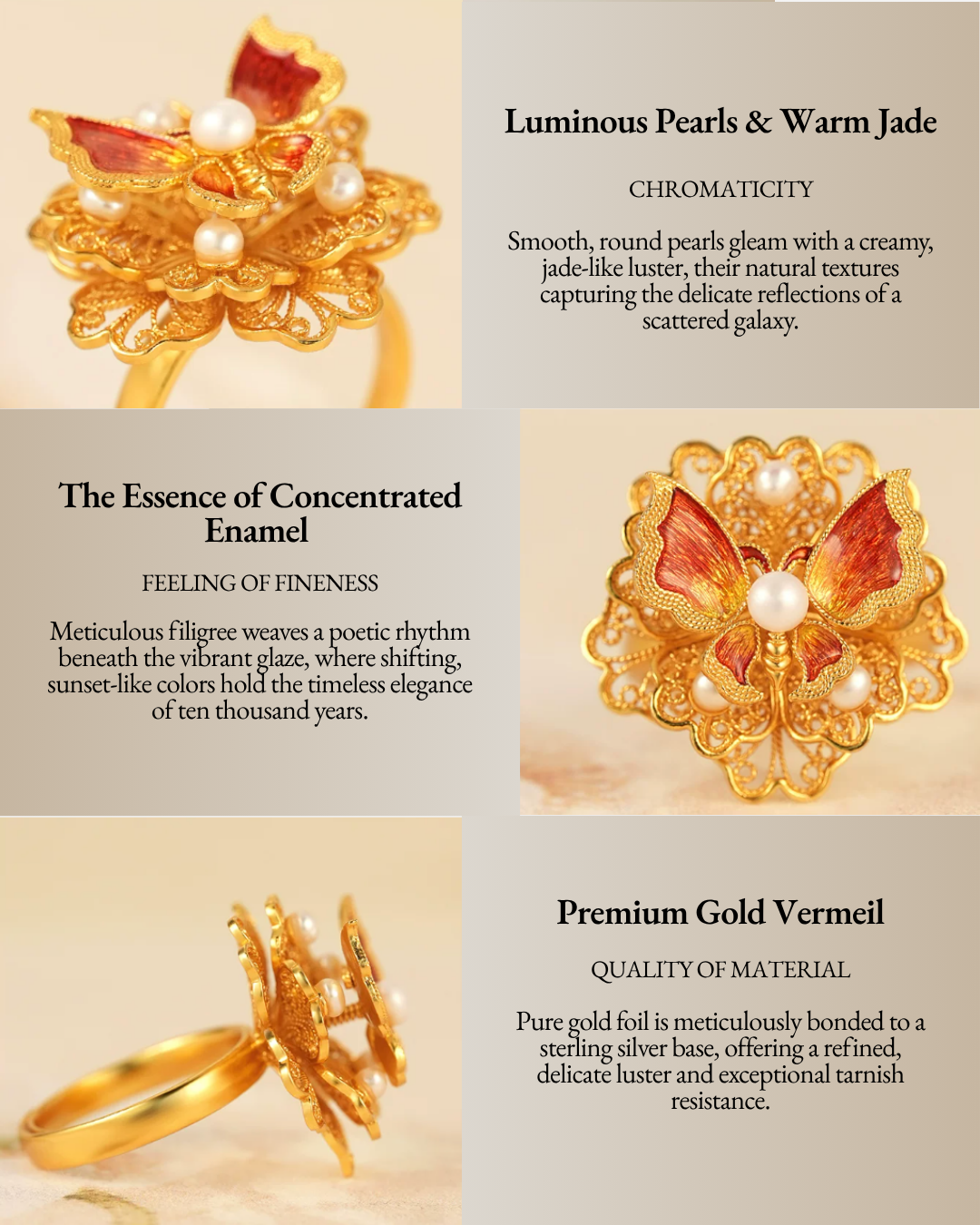Gold Vermeil Butterfly Flower Ring