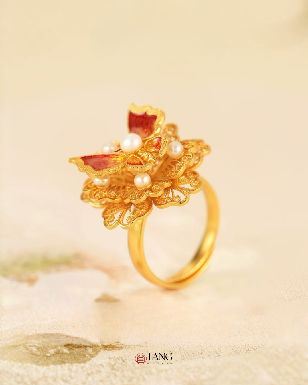 Gold Vermeil Butterfly Flower Ring