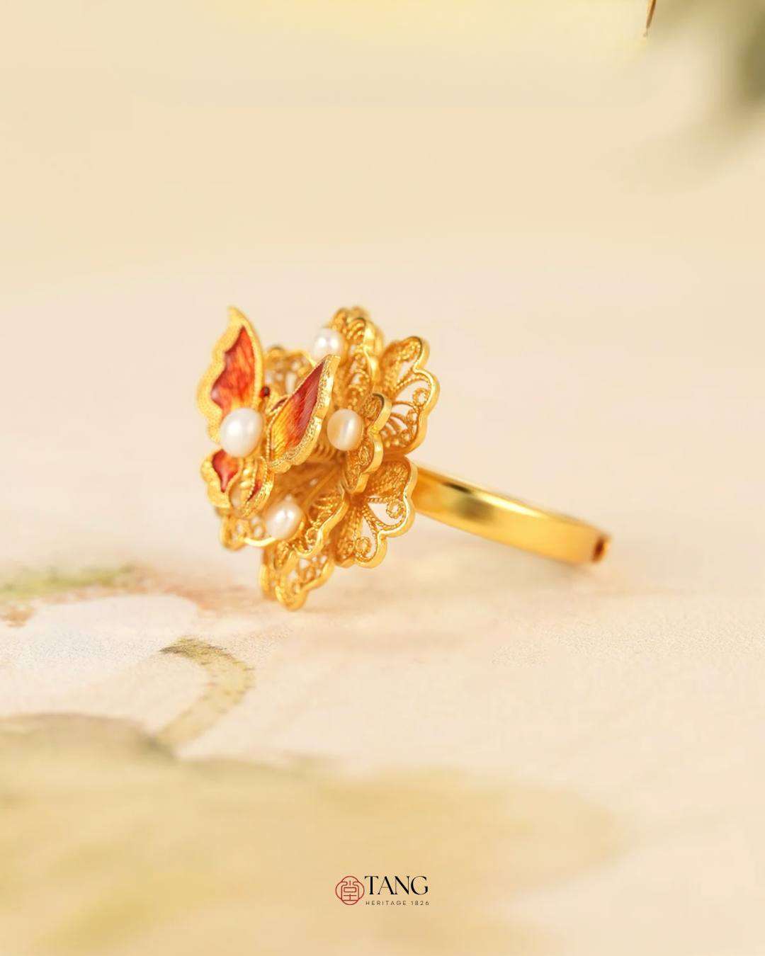 Gold Vermeil Butterfly Flower Ring