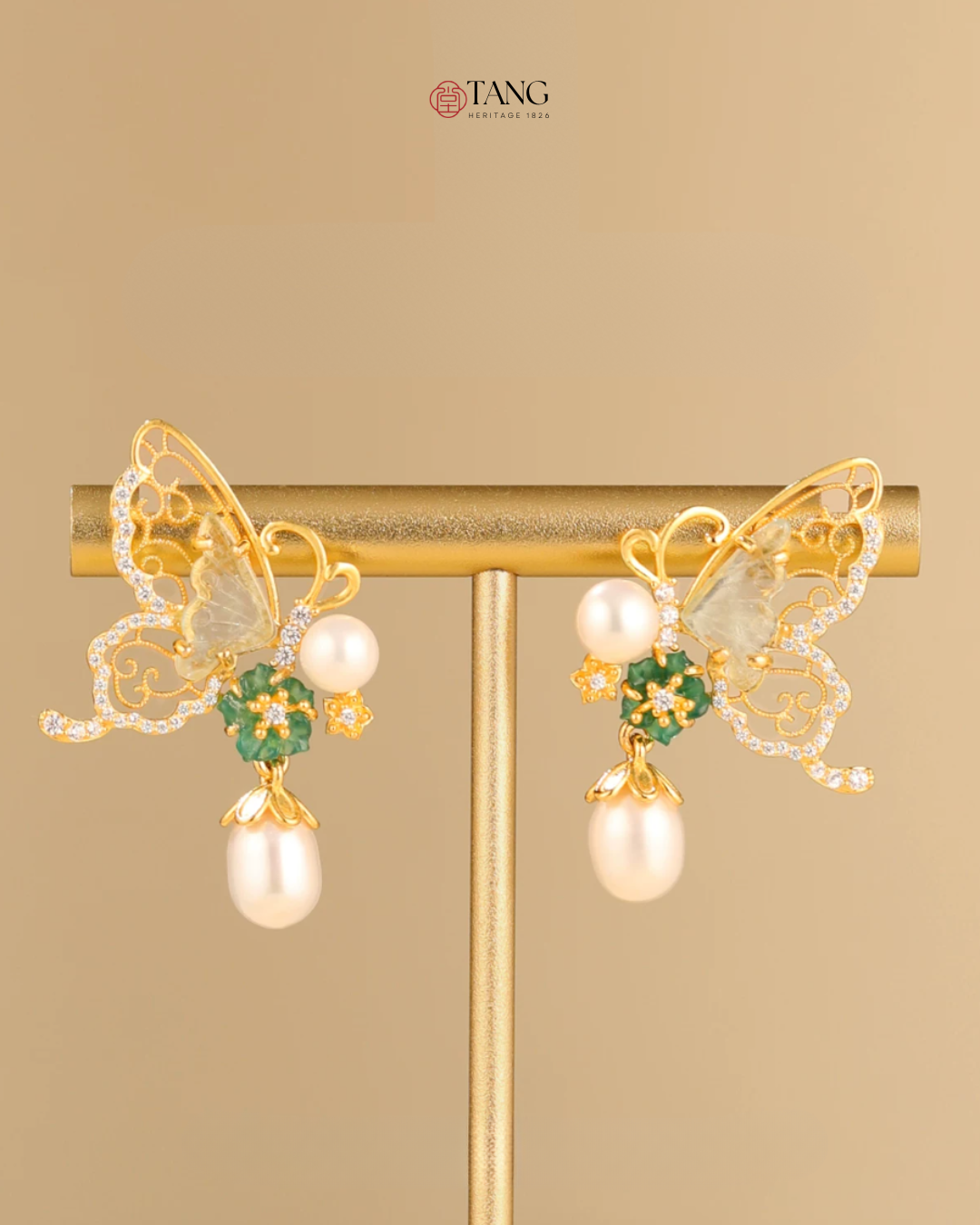 Gold Vermeil Butterfly Shadow Pearl Earrings