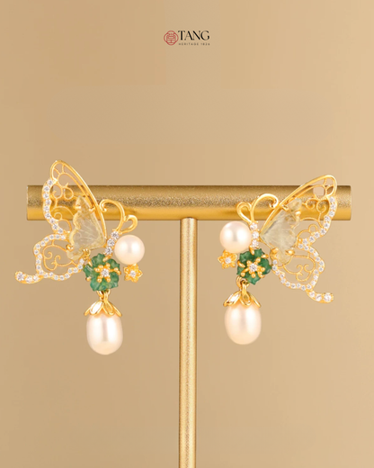 Gold Vermeil Butterfly Shadow Pearl Earrings