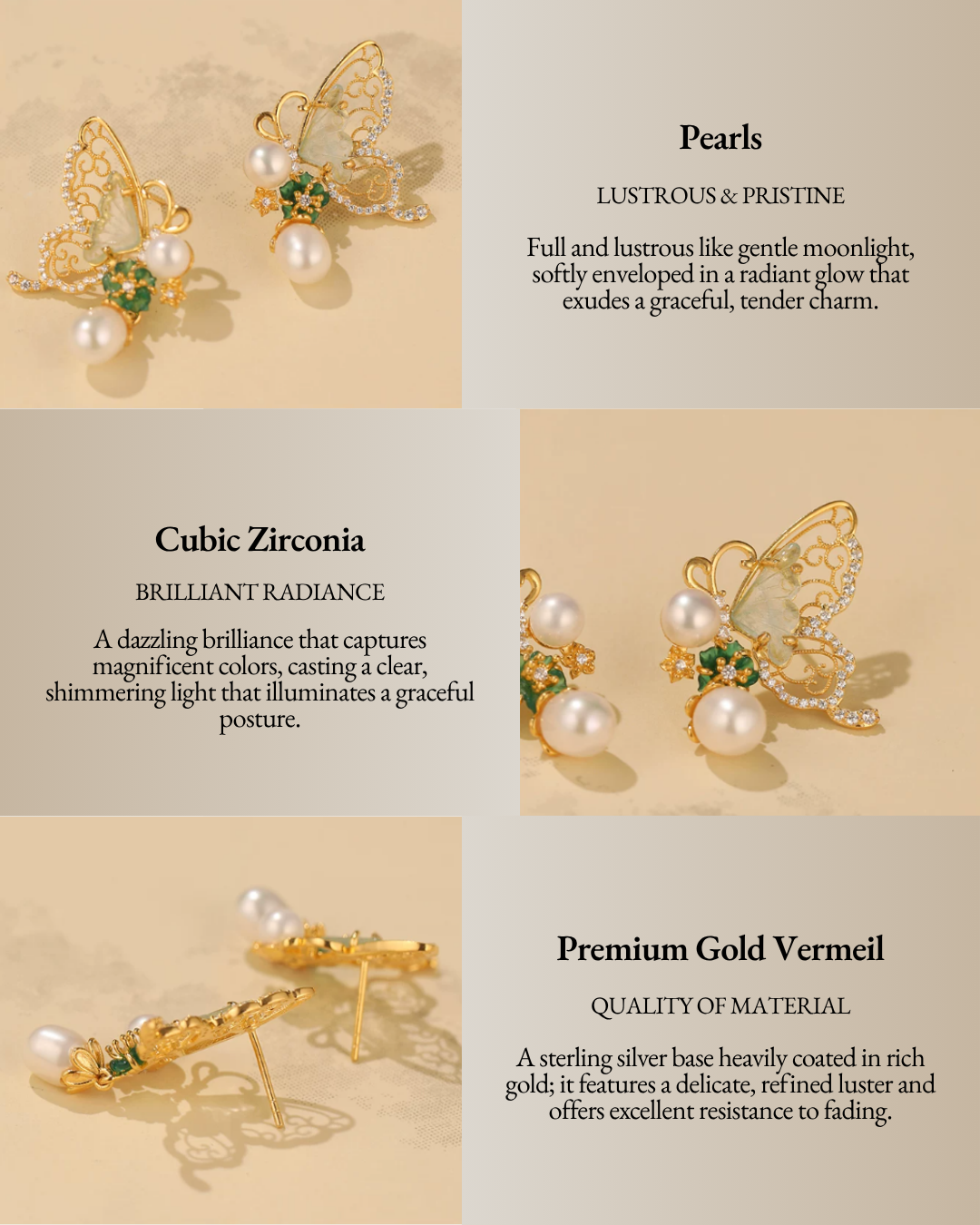 Gold Vermeil Butterfly Shadow Pearl Earrings