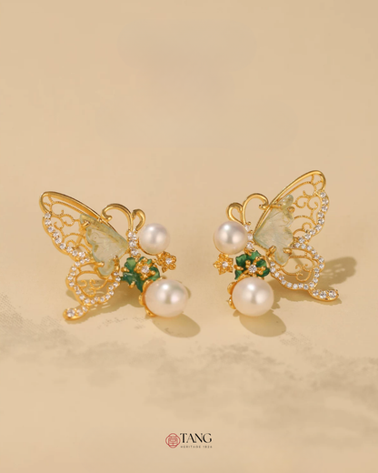 Gold Vermeil Butterfly Shadow Pearl Earrings