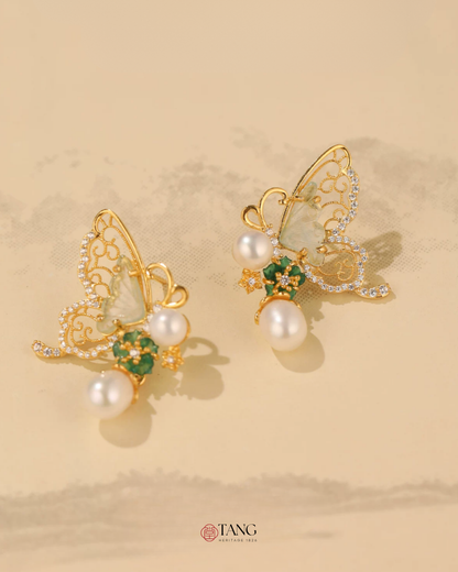 Gold Vermeil Butterfly Shadow Pearl Earrings
