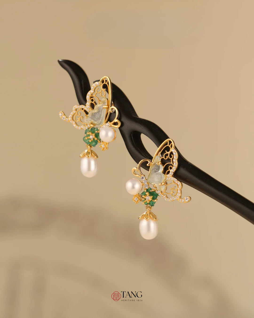 Gold Vermeil Butterfly Shadow Pearl Earrings