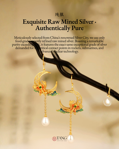 Gold Vermeil Crescent Moon Butterfly Pearl Earrings