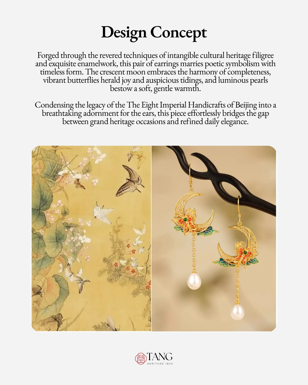 Gold Vermeil Crescent Moon Butterfly Pearl Earrings