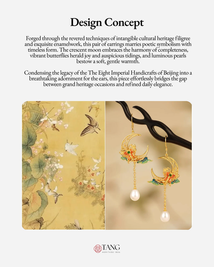 Gold Vermeil Crescent Moon Butterfly Pearl Earrings