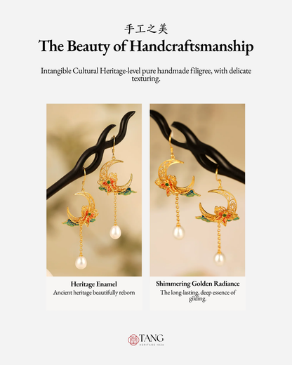 Gold Vermeil Crescent Moon Butterfly Pearl Earrings