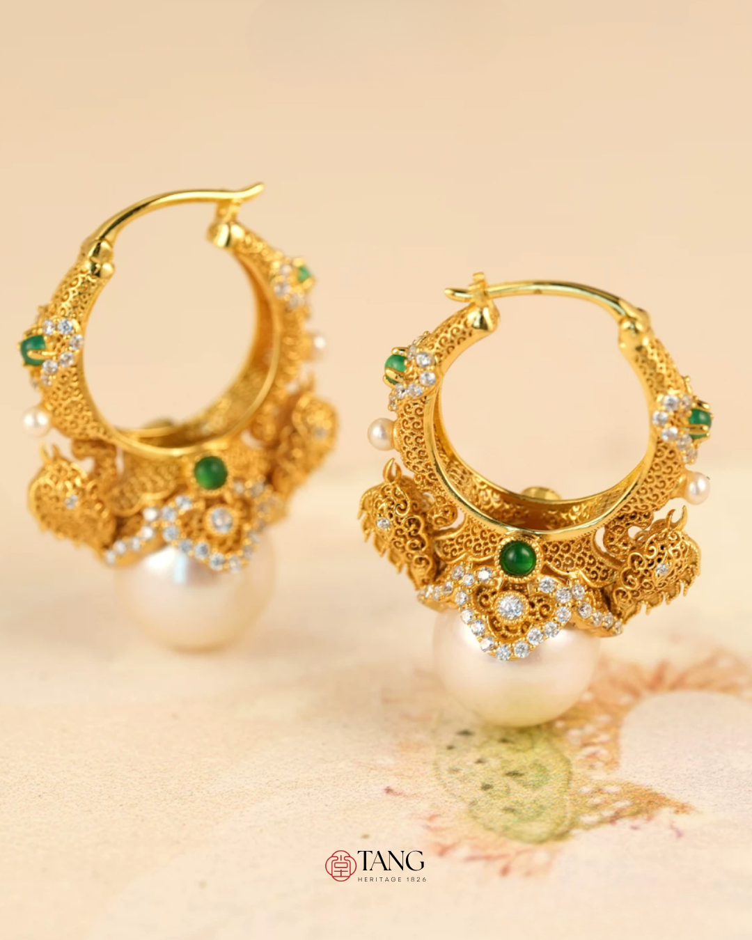Gold Vermeil Double Phoenix Pearl Earrings