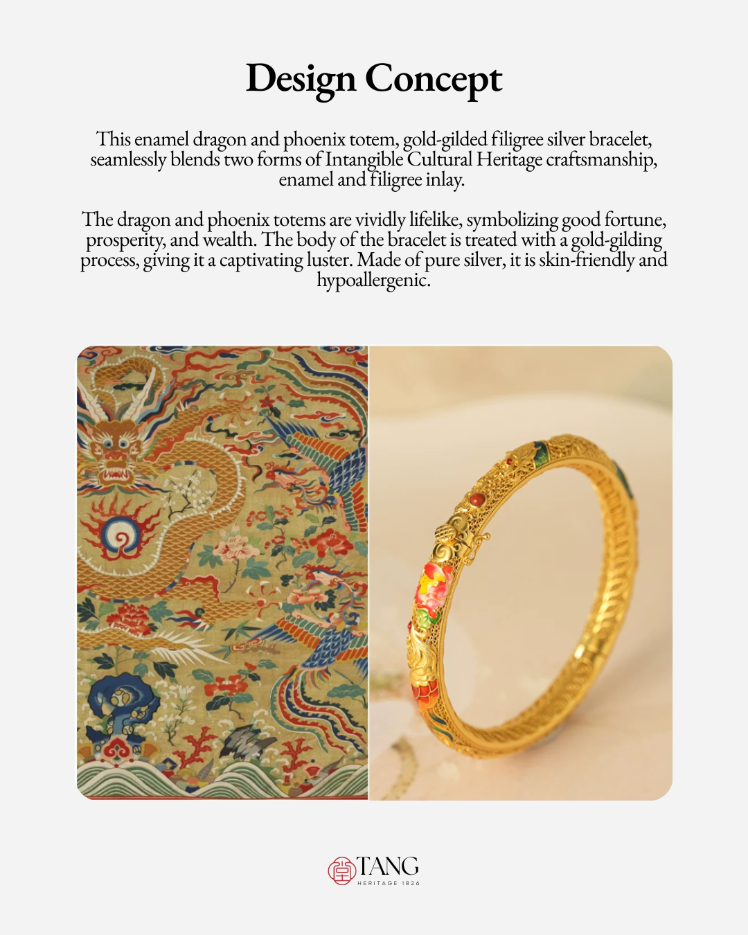 Gold Vermeil Dragon Phoenix Bangle