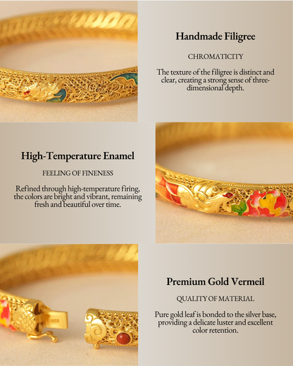 Gold Vermeil Dragon Phoenix Bangle